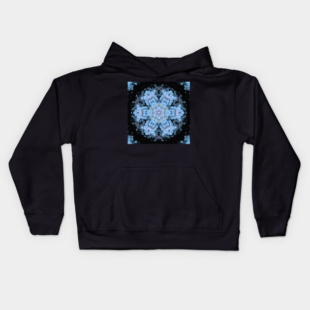 Digital Mandala Flower Blue and Black Kids Hoodie by WormholeOrbital